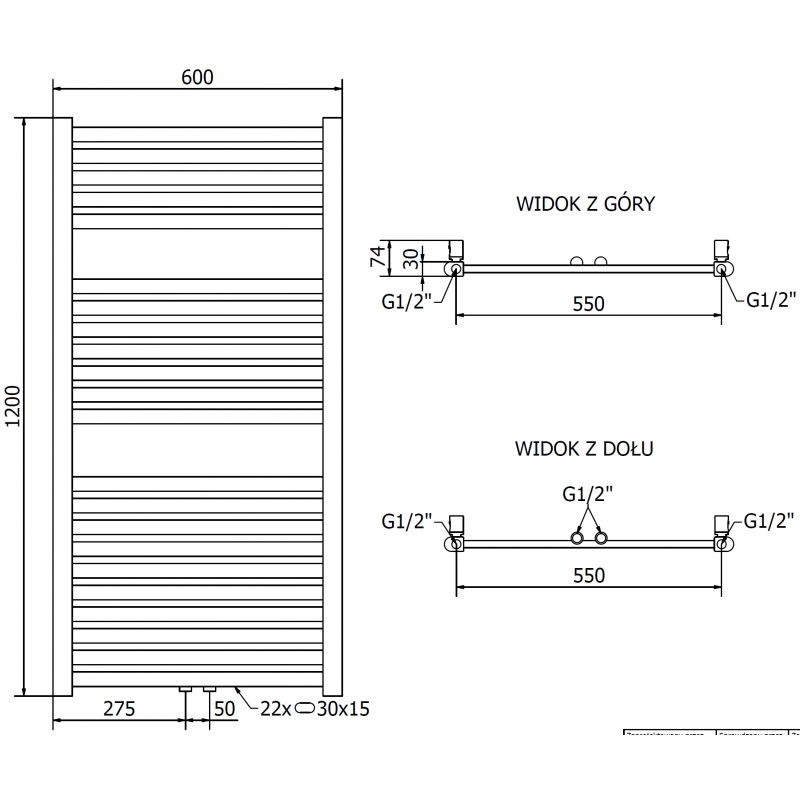 Mexen Hades радиатор за баня 1200 x 600 мм, 527 W, златен - W104-1200-600-00-50