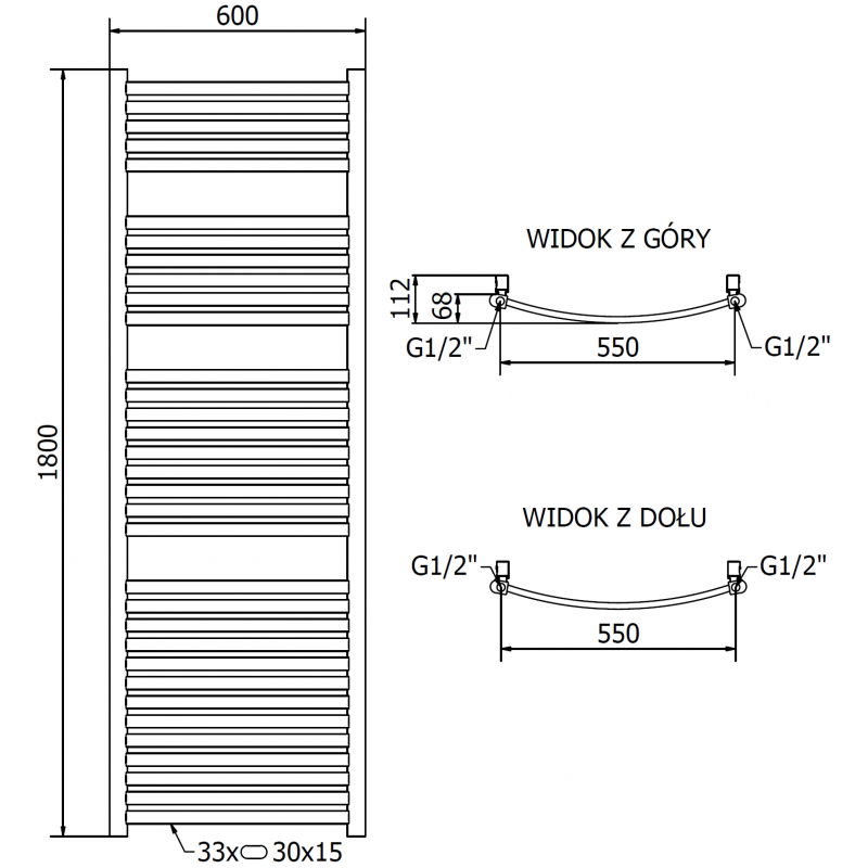 Mexen Helios радиатор за баня 1800 x 600 мм, 782 W, златен - W103-1800-600-00-50