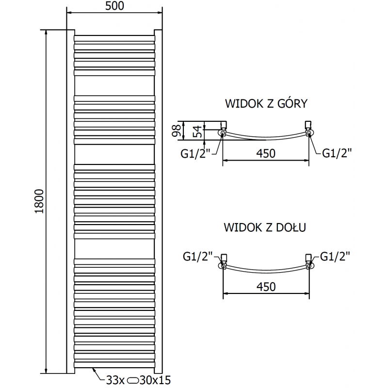 Mexen Helios радиатор за баня 1800 x 500 мм, 667 W, златен - W103-1800-500-00-50