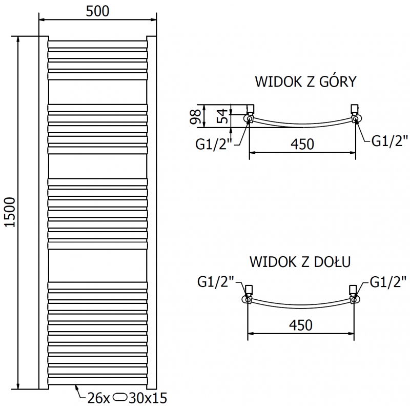 Mexen Helios баня радиатор 1500 x 500 mm, 534 W, златен - W103-1500-500-00-50