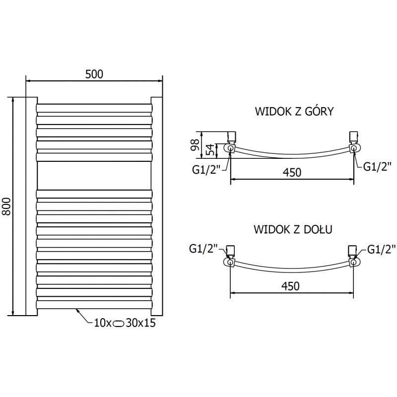 Mexen Helios радиатор за баня 800 x 500 mm, 301 W, златист - W103-0800-500-00-50