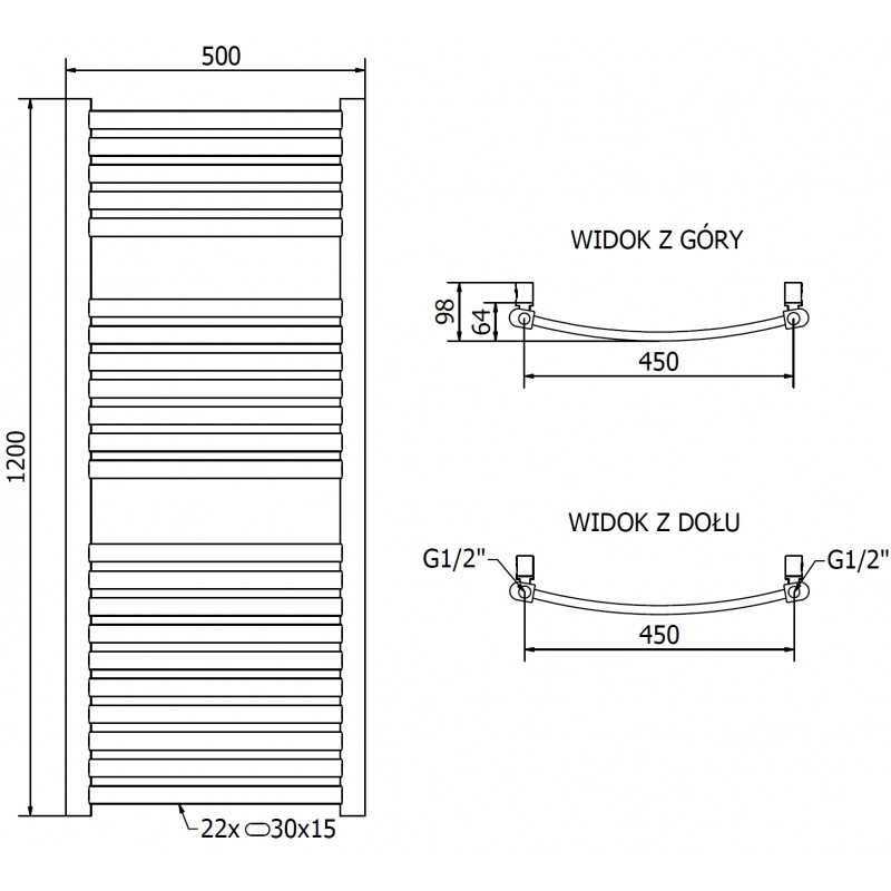 Mexen Helios баня радиатор 1200 x 500 мм, 448 W, златен - W103-1200-500-00-50