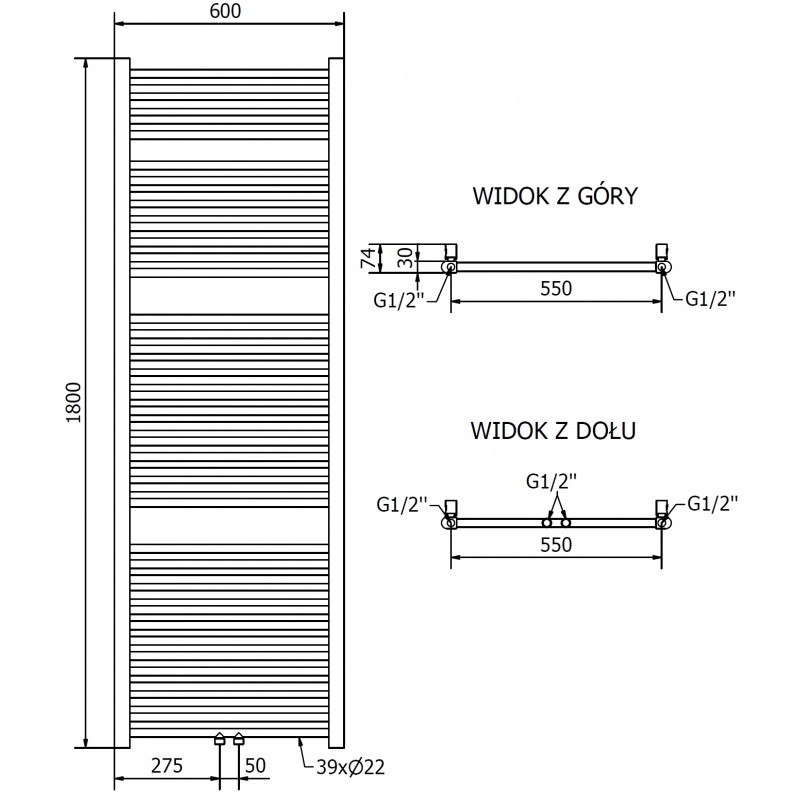 Mexen Mars баня радиатор 1800 x 600 mm, 752 W, златен - W110-1800-600-00-50