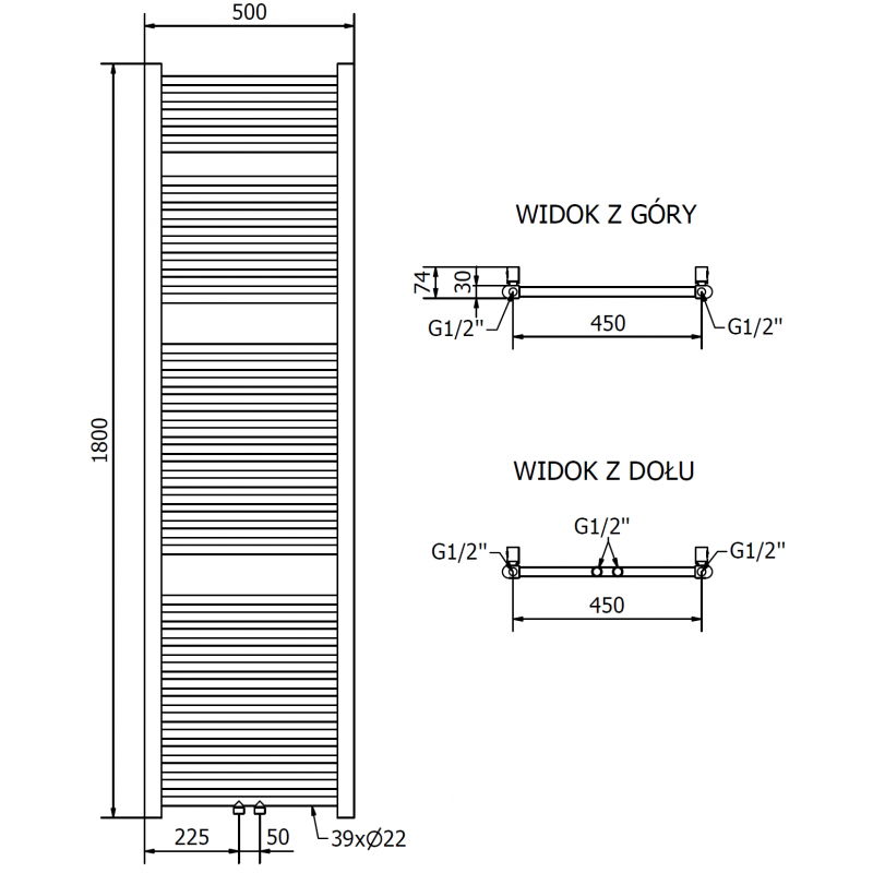 Mexen Mars баня радиатор 1800 x 500 мм, 643 W, златен - W110-1800-500-00-50