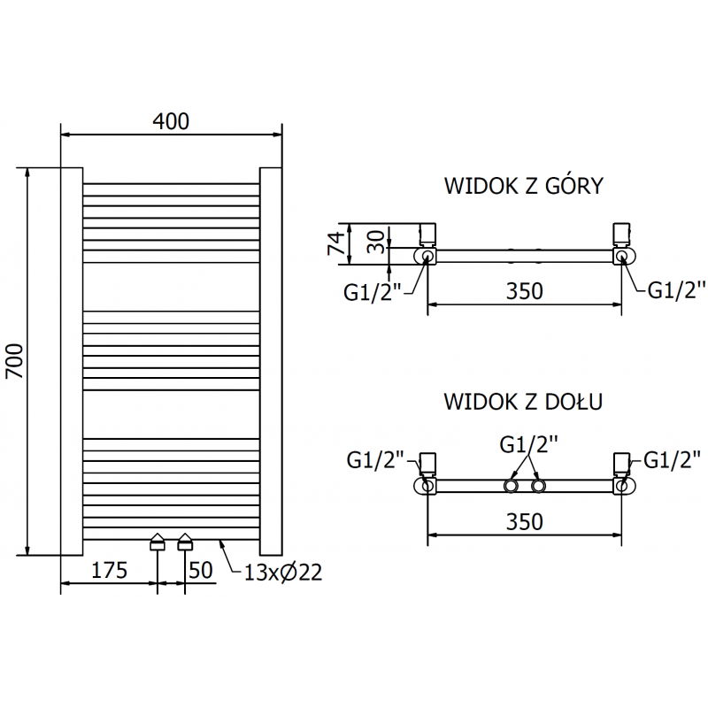 Mexen Mars радиатор за баня 700 x 400 мм, 188 W, златен - W110-0700-400-00-50