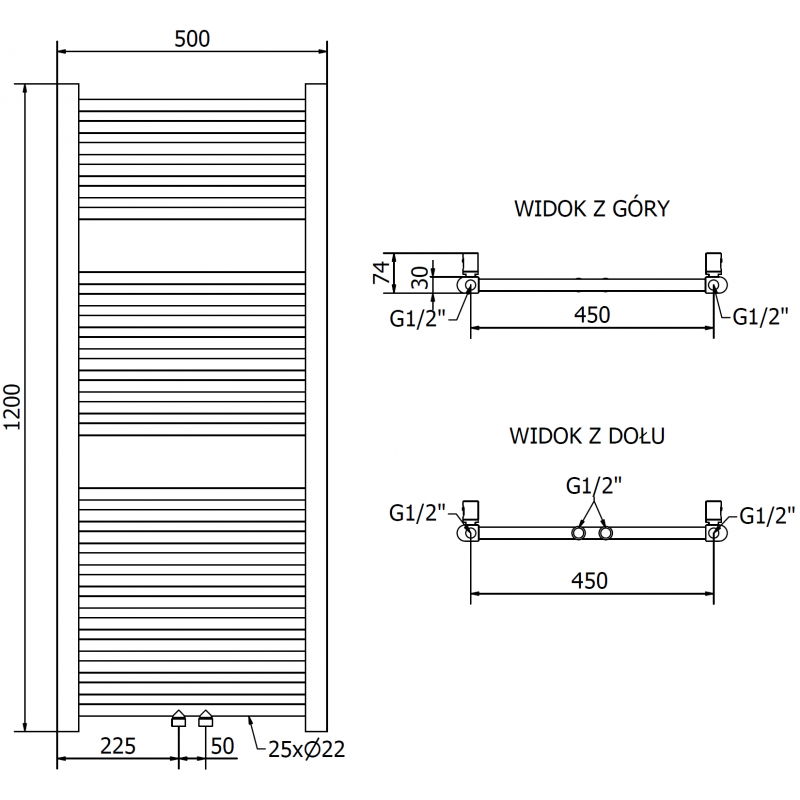 Mexen Mars радиатор за баня 1200 x 500 мм, 417 W, златен - W110-1200-500-00-50