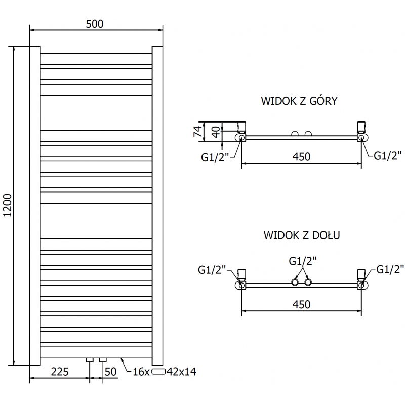 Mexen Uran радиатор за баня 1200 x 500 mm, 422 W, златен - W105-1200-500-00-50