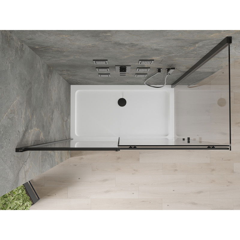 Mexen Omega плъзгаща се душ кабина 140 x 80 см, прозрачна, черна + корито Flat, бяло - 825-140-080-70-00-4010B