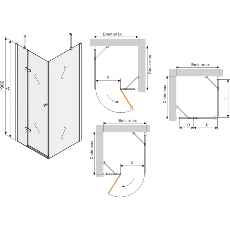 Mexen Roma накланяща се душ кабина 80 x 100 см, прозрачна, хромирана + корито Flat, черно - 854-080-100-01-00-4070