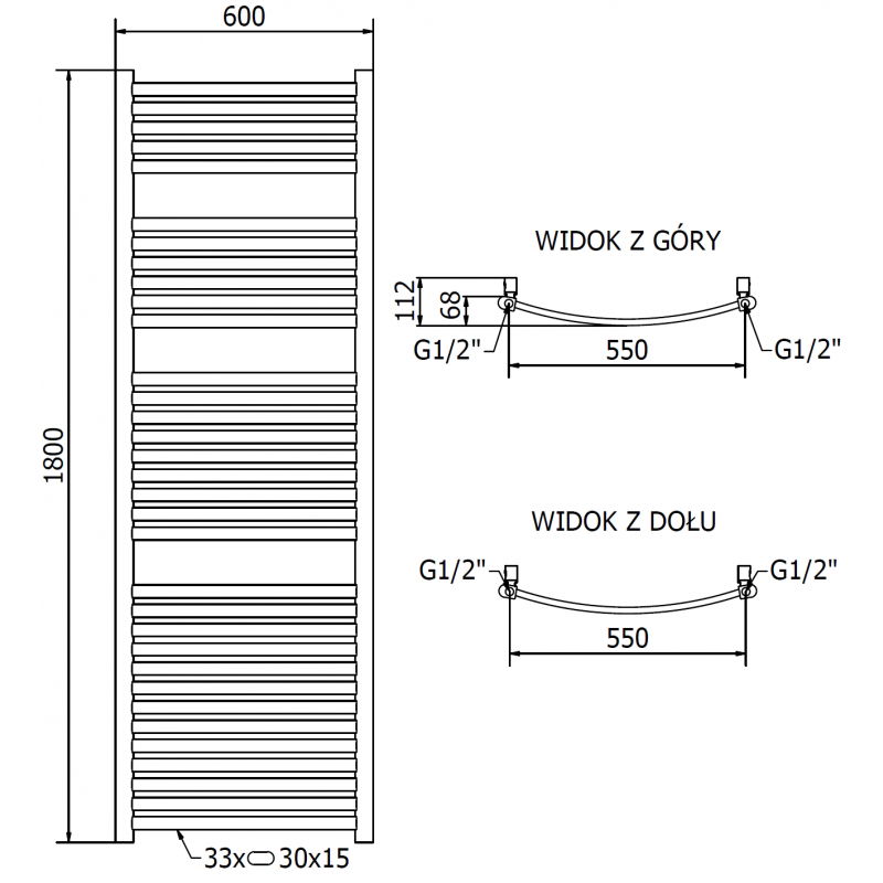 Mexen Helios радиатор за баня 1800 x 600 мм, 782 W, златен - W103-1800-600-00-50