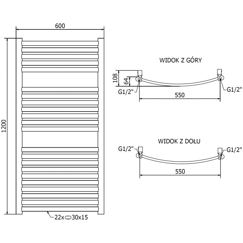 Mexen Helios баня радиатор 1200 x 600 мм, 521 W, златен - W103-1200-600-00-50