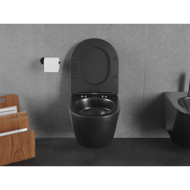 Mexen Lena тоалетна чиния Rimless Tornado с капак със забавено падане slim, дуропласт, черна мат - 30221085T