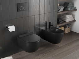 Mexen Carmen тоалетна чиния Rimless Tornado с тънка седалка с плавно падане, дуропласт, черен мат - 30880185T