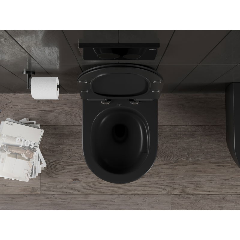 Mexen Carmen тоалетна чиния Rimless Tornado с тънка седалка с плавно падане, дуропласт, черен мат - 30880185T