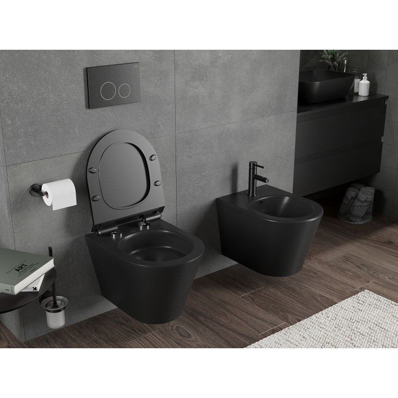 Mexen Rico WC чиния Rimless Tornado със седалка със забавено падане slim, дуропласт, черен мат - 30720185T