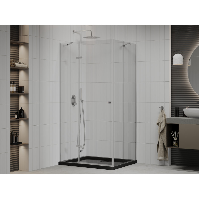 Mexen Roma сгъваема душ кабина 80 x 120 см, прозрачна, хром + палет Flat, черен