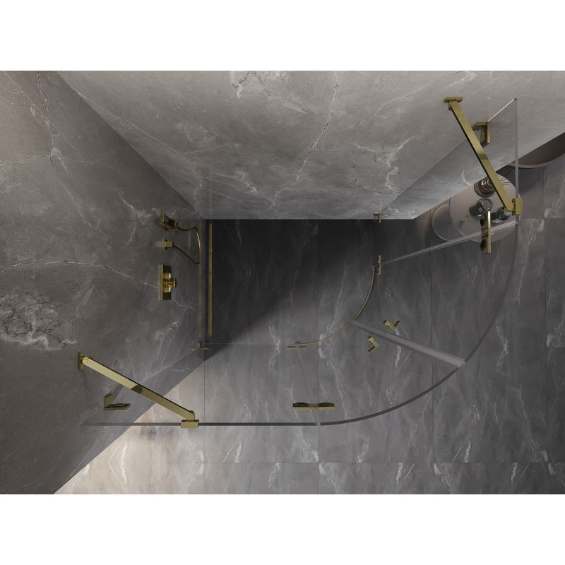 Mexen Lunar полукръгла душ кабина с панти, лява, 80 x 70 см, прозрачна, златна - 833-080L-070P-50-00