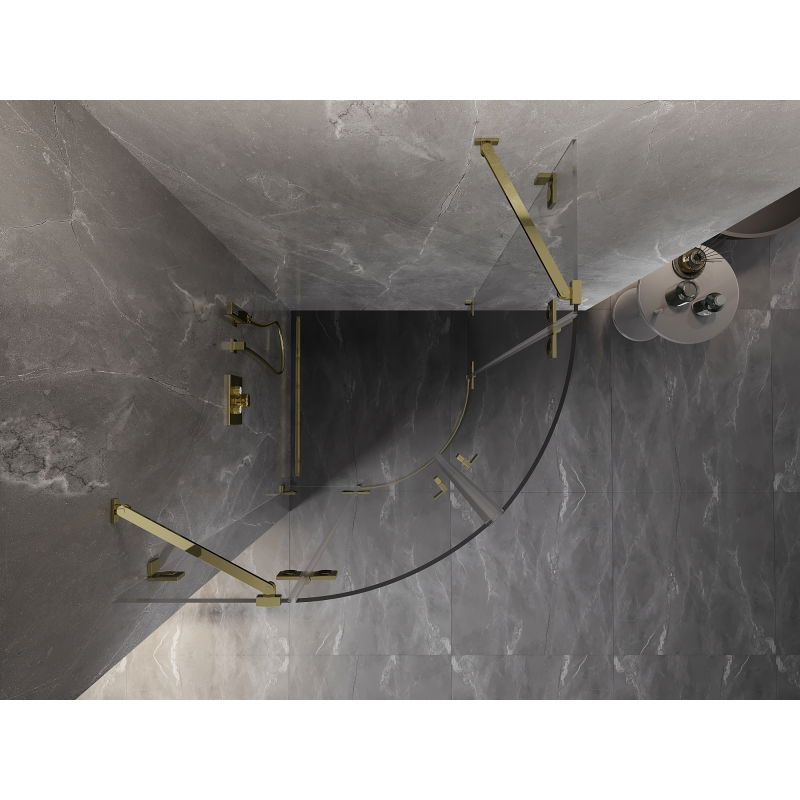 Mexen Lunar полукръгла душ кабина с панти 100 x 100 см, прозрачна, златна - 833-100L-100P-50-00