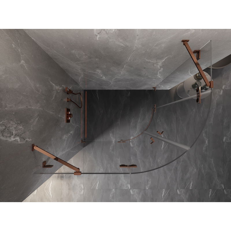 Mexen Lunar полукръгла душ кабина с отваряща се врата лява 90 x 70 см, прозрачна, розово злато - 833-090L-070P-60-00