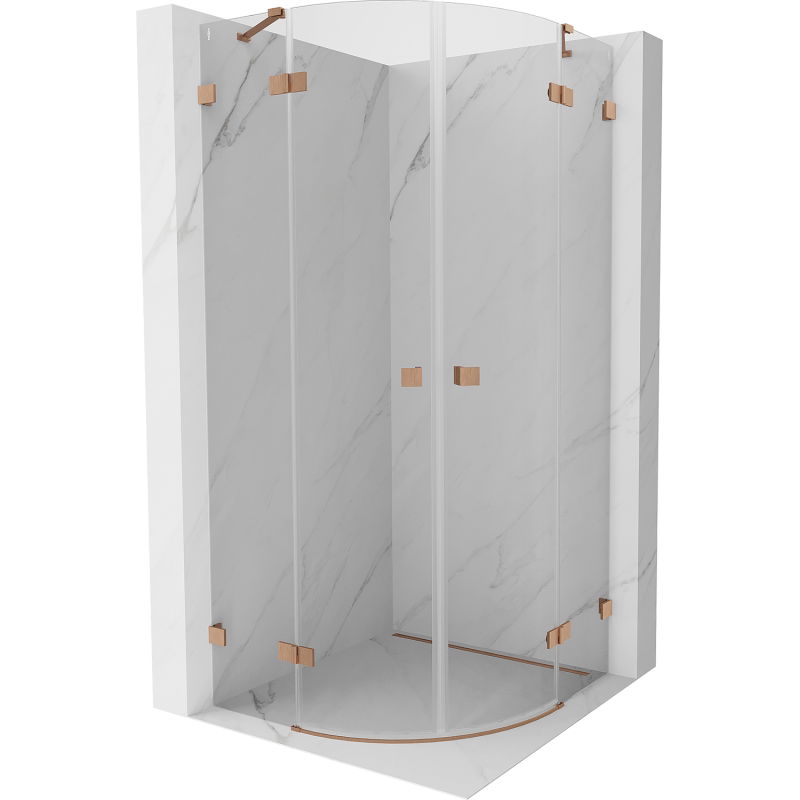 Полукръгла душ кабина Mexen Lunar с панти 80 x 80 см, прозрачна, мед матова - 833-080L-080P-65-00