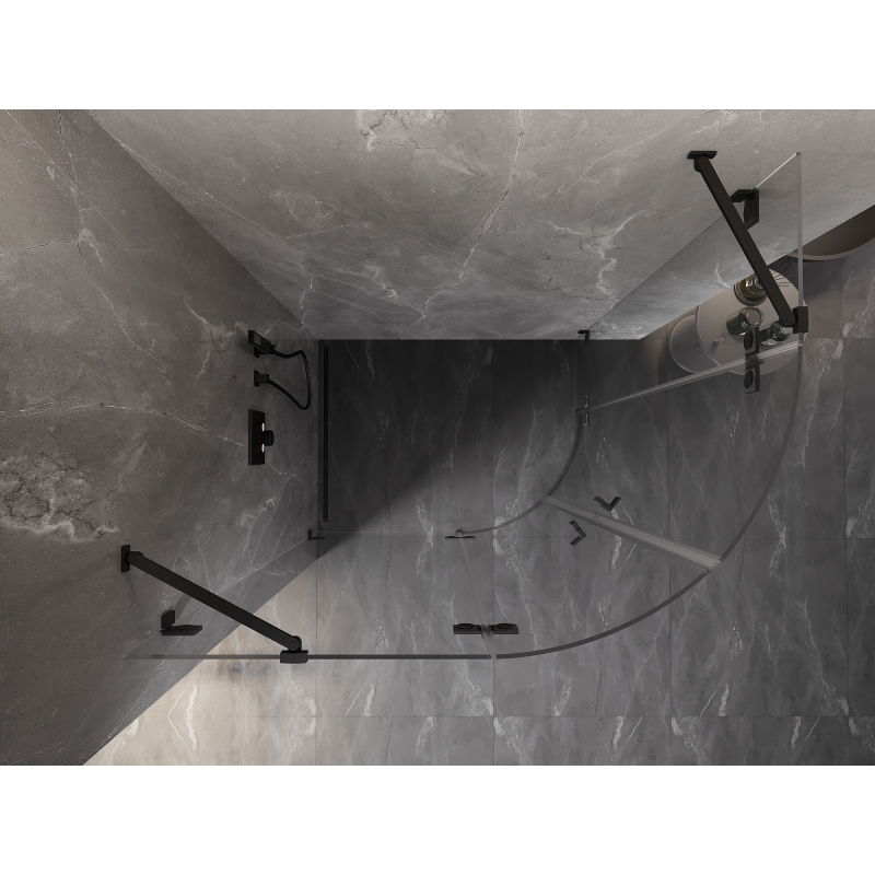 Mexen Lunar полукръгла душ кабина с отваряща се врата наляво 100 x 80 см, прозрачна, черна - 833-100L-080P-70-00