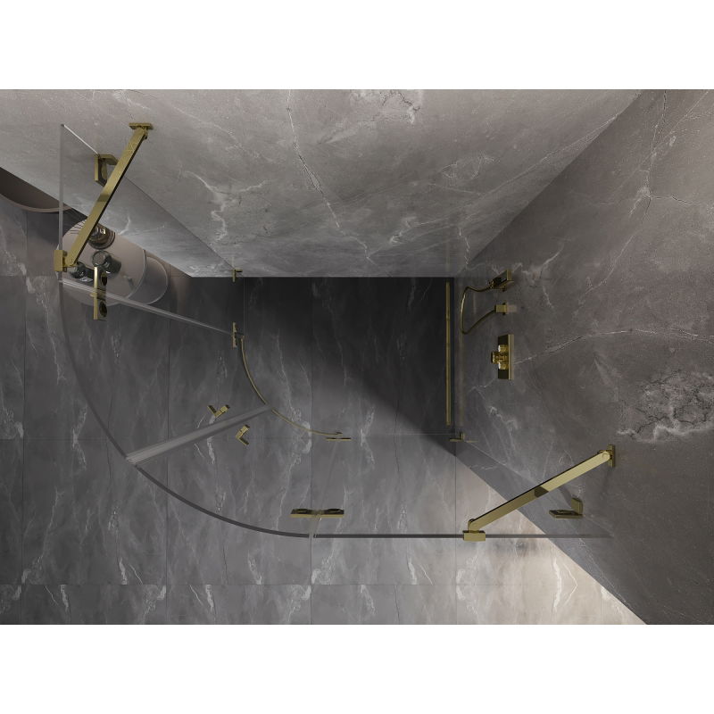 Mexen Lunar права полукръгла душ кабина 100 x 90 см, прозрачна, златна