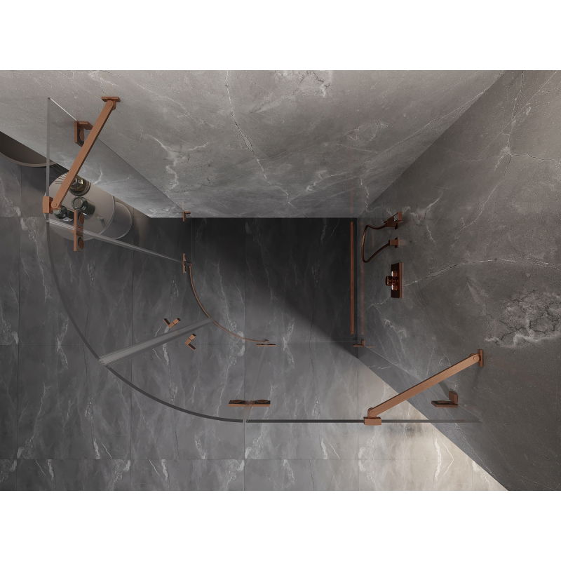 Mexen Lunar полукръгла душ кабина с отварящи се врати дясна 80 x 70 см, прозрачна, матова мед - 833-080P-070L-65-00