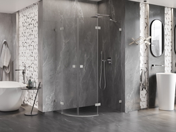 Mexen Lunar полукръгла душ кабина с отварящи се врати, дясна 90 x 70 cm, прозрачна, четкан никел - 833-090P-070L-97-00