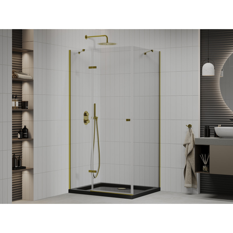 Mexen Roma отваряема душ кабина 80 x 100 см, прозрачна, златна + стойка Flat,