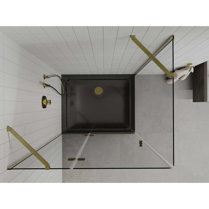 Mexen Roma отваряема душ кабина 80 x 100 см, прозрачна, златна + стойка Flat,