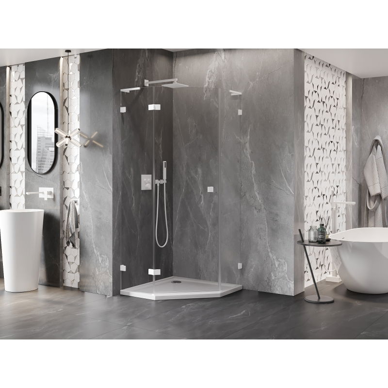 Mexen Lunar L петстенна душ кабина с лява врата 80 x 80 см, прозрачна, бяла - 831L-080L-080P-20-00-L