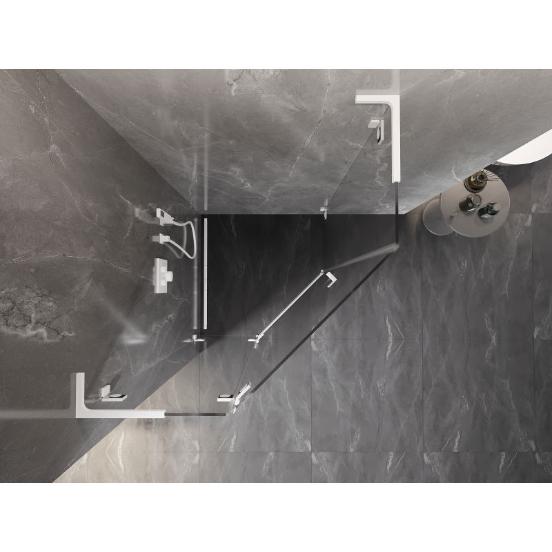 Mexen Lunar L петстенна душ кабина с лява врата 80 x 80 см, прозрачна, бяла - 831L-080L-080P-20-00-L