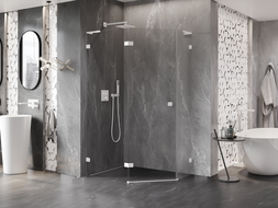 Mexen Lunar L петоъгълна душ кабина с отваряща се лява врата 100 x 90 см, прозрачна, бяла - 831L-100L-090P-20-00-L