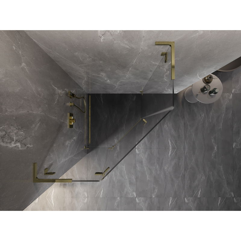 Mexen Lunar L петоъгълна лява душ кабина 90 x 90 см, прозрачна, златна - 831L-090L-090P-50-00-L