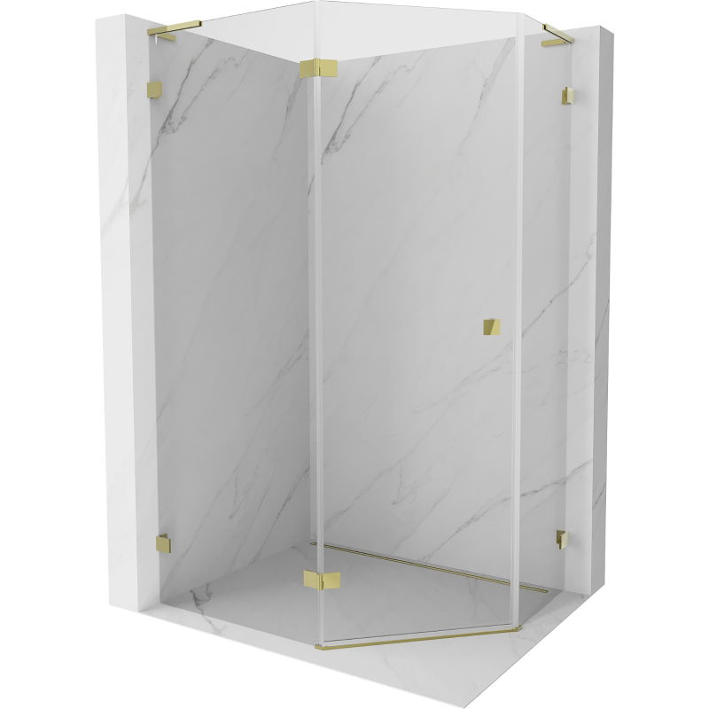 Mexen Lunar L петстенна душ кабина с леви врати 100 x 90 см, прозрачна, златиста - 831L-100L-090P-50-00-L