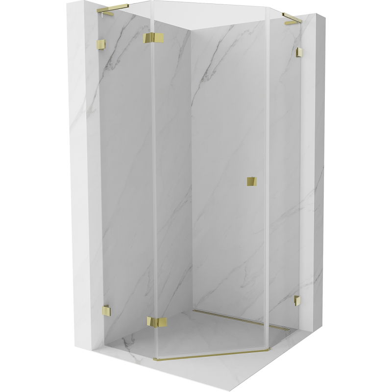 Mexen Lunar L петостенна душ кабина с лява врата 100 x 100 см, прозрачна, златна - 831L-100L-100P-50-00-L