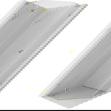 Mexen Lunar L петостранна душ кабина с лява отваряема врата 100 x 100 см, прозрачна, златна - 831L-100L-100P-50-00-L
