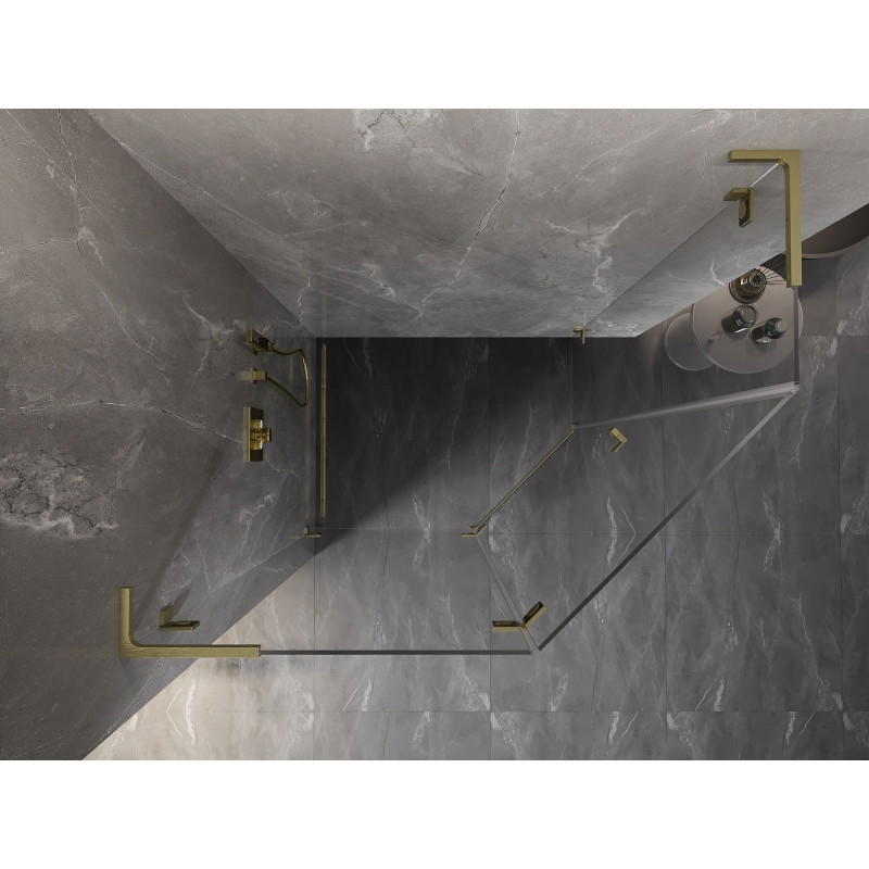 Mexen Lunar L петоъгълна лява душ кабина с врата 90 x 80 см, прозрачна, златно