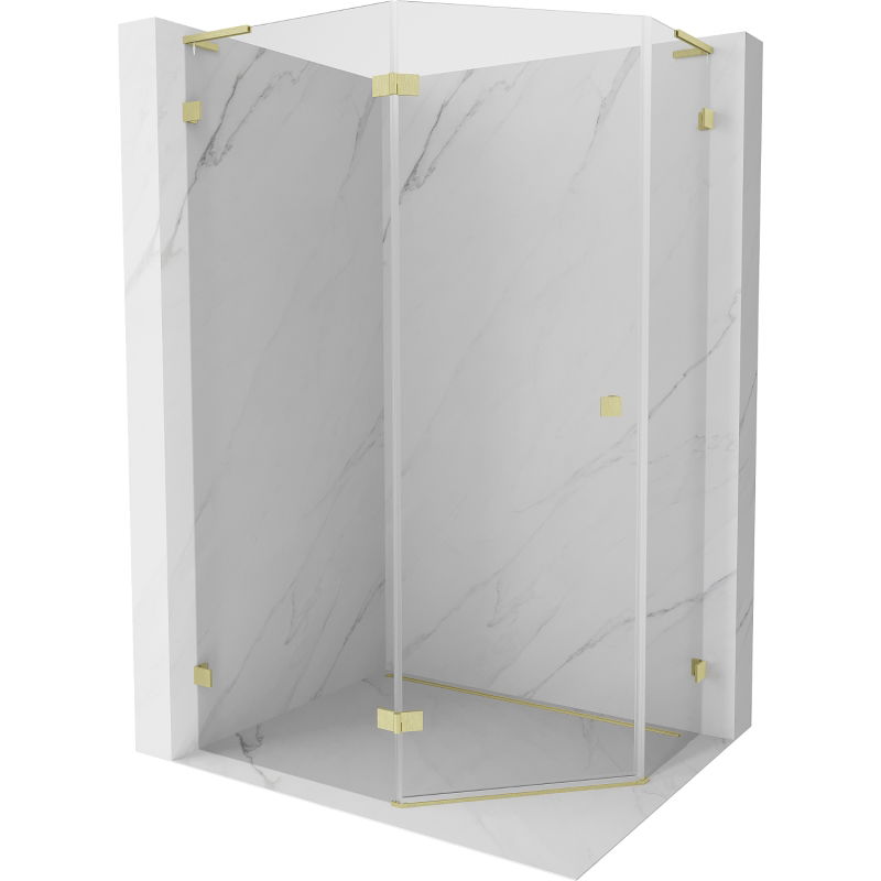 Mexen Lunar L петостенна душ кабина лява 100 x 80 см, прозрачна, златиста четка - 831L-100L-080P-55-00-L