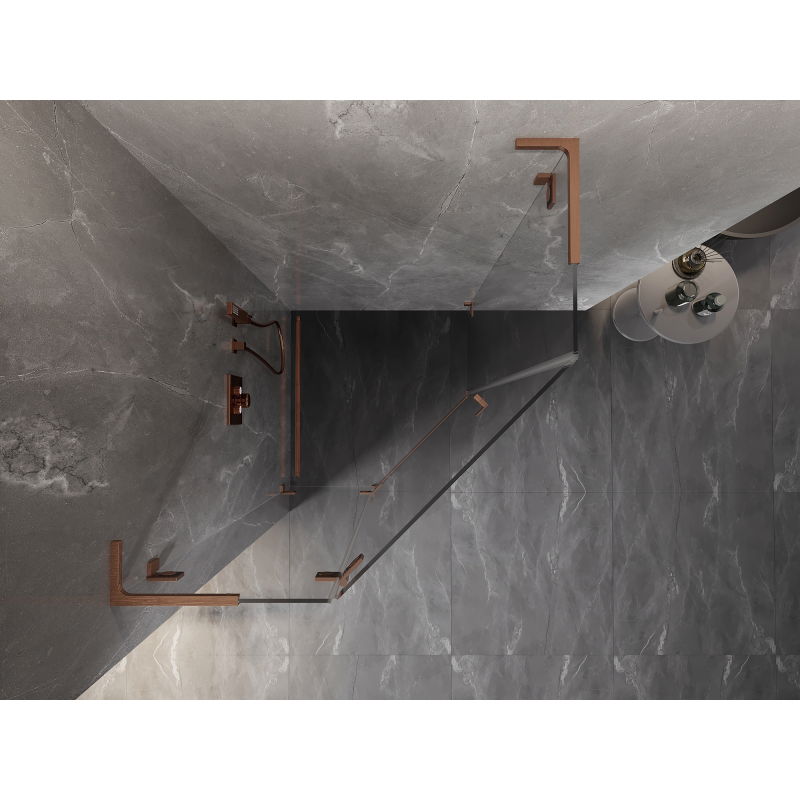 Mexen Lunar L петстенна душ кабина с отваряща се врата лява, 80 x 80 cm, прозрачна, четкана мед - 831L-080L-080P-65-00-L