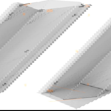 Mexen Lunar L петостенна душ кабина с отваряща се врата, лява 90 x 80 см, прозрачна, матова мед - 831L-090L-080P-65-00-L