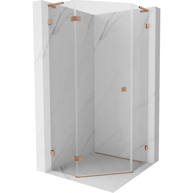 Mexen Lunar L петостенна душ кабина с врата, лява, 90 x 90 см, прозрачно стъкло, матиран мед - 831L-090L-090P-65-00-L