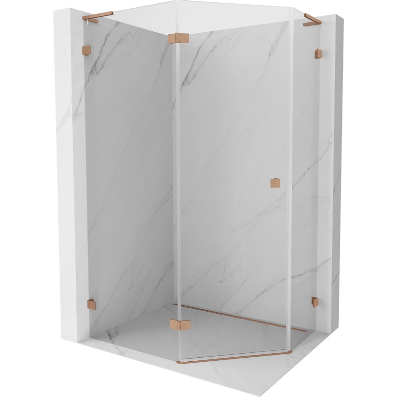 Mexen Lunar L петстранна падаща лява 100 x 80 cm, прозрачен, четкан мед - 831L-100L-080P-65-00-L