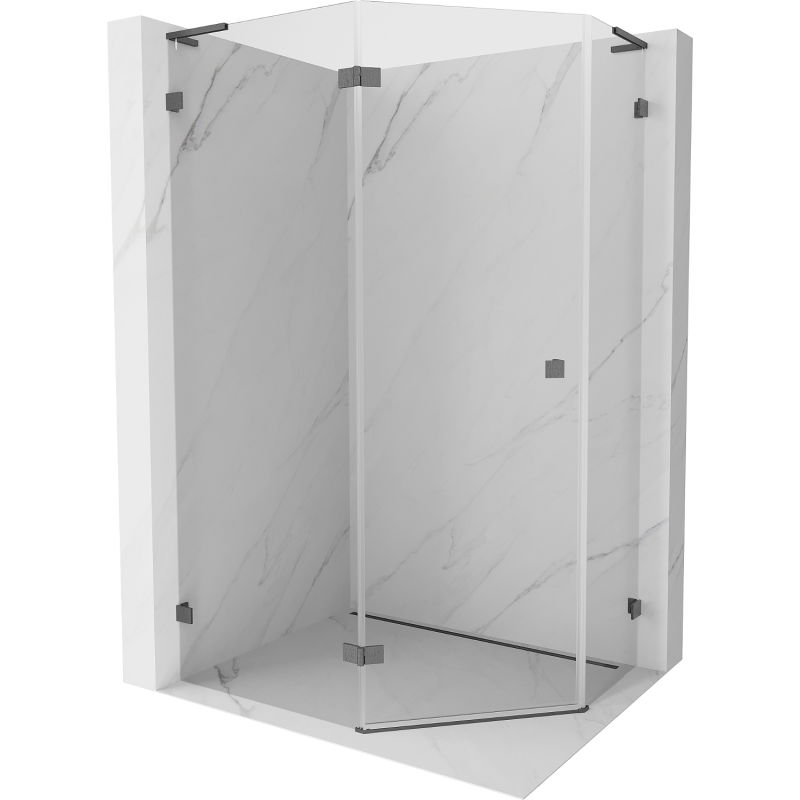 Mexen Lunar L петстенно душ кабина с врата, лява, 90x80 см, прозрачна, gun gray четкана - 831L-090L-080P-66-00-L