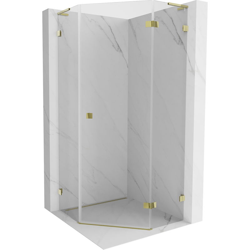 Mexen Lunar L петстранна душ кабина с подвижна дясна врата 90 x 90 см, прозрачна, златна - 831L-090P-090L-50-00-P