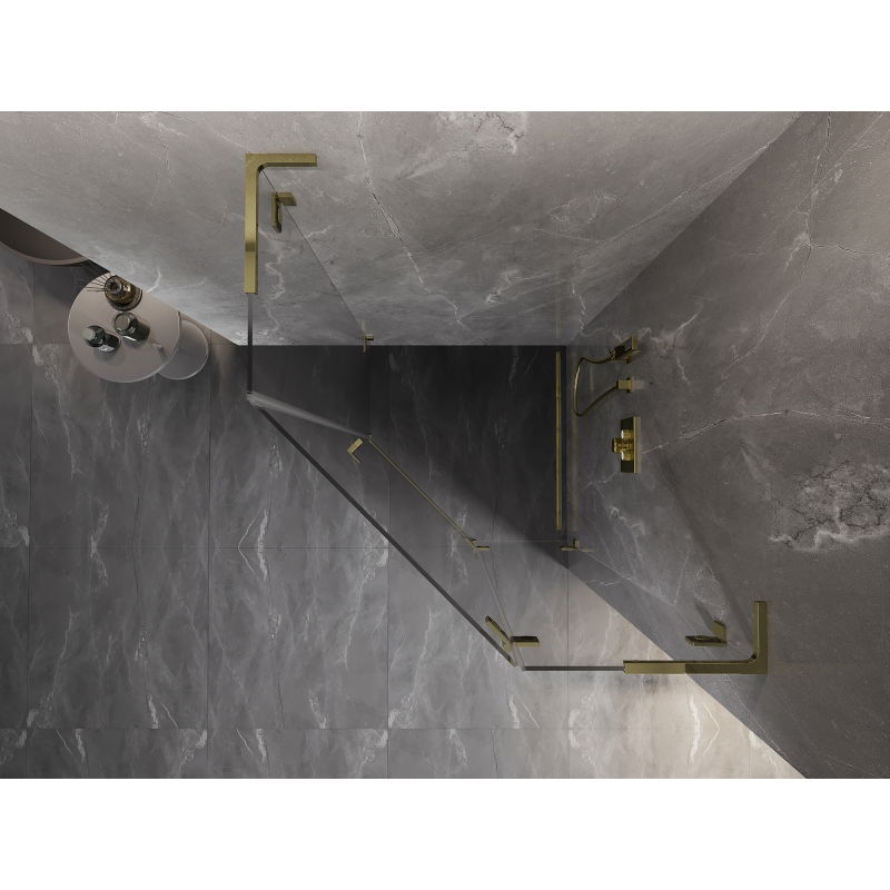 Mexen Lunar L петостенна душ кабина с отваряща се врата, дясна, 100 x 100 см, прозрачна, златна - 831L-100P-100L-50-00-P