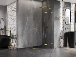 Mexen Lunar L петостенна душ кабина дясна 80 x 80 см, прозрачна, златиста матирана - 831L-080P-080L-55-00-P