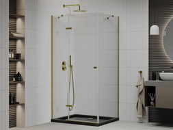 Mexen Roma душ кабина 120 x 80 см, прозрачна, златна + Flat душ кабина, черна - 854-120-080-50-00-4070G