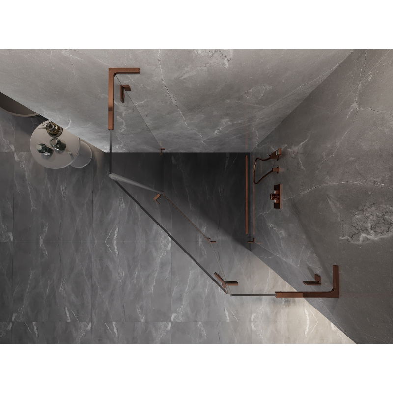 Mexen Lunar L петостранна душ кабина с врата - дясна, 100 x 100 см, прозрачно, розово злато - 831L-100P-100L-60-00-P