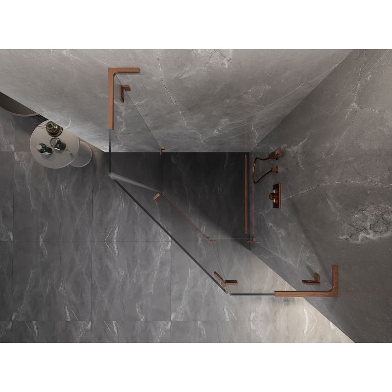 Mexen Lunar L петстранна душ кабина с врата на панти дясна 80 x 80 см, прозрачна, четкана мед - 831L-080P-080L-65-00-P